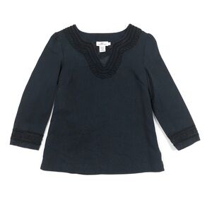 Vineyard Vines silk cotton navy black tunic top 2 ribbed v-neck ric-rack trim